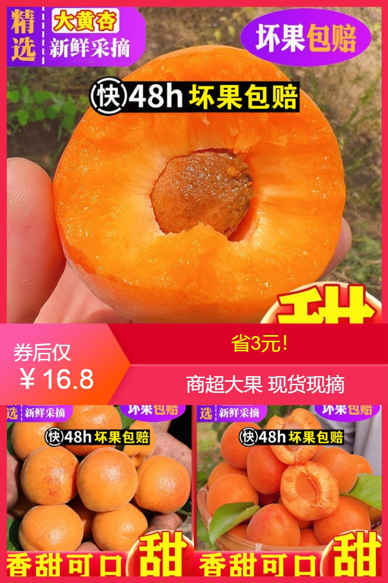 特惠价热销大黄杏金太阳杏现货现摘新鲜水果应季包邮多规格，一整箱超值品质 - 营销图